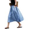 image:imagechouyatou Womens Vintage Plaid A Line Skirt Elastic Waist Baggy Swing Pleated Midi Long Shirt with PocketsBlue