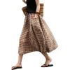 image:imagechouyatou Womens Vintage Plaid A Line Skirt Elastic Waist Baggy Swing Pleated Midi Long Shirt with PocketsBrown