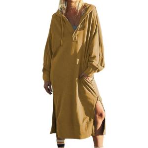 image:imagechouyatou Womens Casual Hooded Sweatshirt Dress Loose Oversized Long Sleeve Hoodie Tunic Dress with PocketsGinger