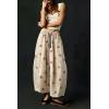 image:imagechouyatou Women Boho Floral Cotton Linen Wide Leg Pants Casual Flowy Spring Summer Palazzo Barrel PantsBeige