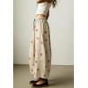 image:imagechouyatou Women Boho Floral Cotton Linen Wide Leg Pants Casual Flowy Spring Summer Palazzo Barrel PantsBeige