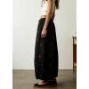 image:imagechouyatou Women Boho Floral Cotton Linen Wide Leg Pants Casual Flowy Spring Summer Palazzo Barrel PantsBlack