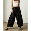image:imagechouyatou Women Boho Floral Cotton Linen Wide Leg Pants Casual Flowy Spring Summer Palazzo Barrel PantsBlack