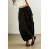 image:imagechouyatou Women Boho Floral Cotton Linen Wide Leg Pants Casual Flowy Spring Summer Palazzo Barrel PantsBlack