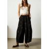 image:imagechouyatou Women Boho Floral Cotton Linen Wide Leg Pants Casual Flowy Spring Summer Palazzo Barrel PantsBlack
