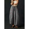 image:imagechouyatou Women Boho Floral Cotton Linen Wide Leg Pants Casual Flowy Spring Summer Palazzo Barrel PantsGrey