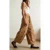 image:imagechouyatou Women Boho Floral Cotton Linen Wide Leg Pants Casual Flowy Spring Summer Palazzo Barrel PantsKhaki