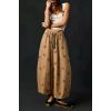 image:imagechouyatou Women Boho Floral Cotton Linen Wide Leg Pants Casual Flowy Spring Summer Palazzo Barrel PantsKhaki