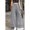 image:imagechouyatou Women Summer Ruffle Hem Gingham Pants Boho Spring Casual Plaid Wide Leg Cotton Linen Pants PalazzoBlack