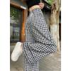 image:imagechouyatou Women Summer Ruffle Hem Gingham Pants Boho Spring Casual Plaid Wide Leg Cotton Linen Pants PalazzoBlack