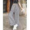 image:imagechouyatou Women Summer Ruffle Hem Gingham Pants Boho Spring Casual Plaid Wide Leg Cotton Linen Pants PalazzoBlack