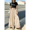 image:imagechouyatou Women Summer Ruffle Hem Gingham Pants Boho Spring Casual Plaid Wide Leg Cotton Linen Pants PalazzoKhaki