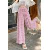 image:imagechouyatou Women Summer Ruffle Hem Gingham Pants Boho Spring Casual Plaid Wide Leg Cotton Linen Pants PalazzoPink