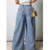 image:imagechouyatou Womens Baggy High Waist Striped Denim Pant Boyfriend Y2k Pleated Flared Wide Leg Culotte JeansBlue