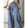 image:imagechouyatou Womens Baggy High Waist Striped Denim Pant Boyfriend Y2k Pleated Flared Wide Leg Culotte JeansBlue