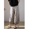 image:imagechouyatou Womens Loose Polka Dot Cotton Linen Pants Elastic Drawstring Wide Leg Palazzo Harem PantsBeige