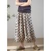 image:imagechouyatou Womens Loose Polka Dot Cotton Linen Pants Elastic Drawstring Wide Leg Palazzo Harem PantsBeige