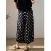 image:imagechouyatou Womens Loose Polka Dot Cotton Linen Pants Elastic Drawstring Wide Leg Palazzo Harem PantsBlack