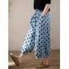 image:imagechouyatou Womens Loose Polka Dot Cotton Linen Pants Elastic Drawstring Wide Leg Palazzo Harem PantsBlue