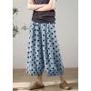 image:imagechouyatou Womens Loose Polka Dot Cotton Linen Pants Elastic Drawstring Wide Leg Palazzo Harem PantsBlue