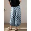 image:imagechouyatou Womens Loose Polka Dot Cotton Linen Pants Elastic Drawstring Wide Leg Palazzo Harem PantsBlue