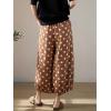image:imagechouyatou Womens Loose Polka Dot Cotton Linen Pants Elastic Drawstring Wide Leg Palazzo Harem PantsBrown