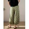 image:imagechouyatou Womens Loose Polka Dot Cotton Linen Pants Elastic Drawstring Wide Leg Palazzo Harem PantsGreen