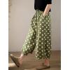 image:imagechouyatou Womens Loose Polka Dot Cotton Linen Pants Elastic Drawstring Wide Leg Palazzo Harem PantsGreen