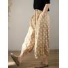 image:imagechouyatou Womens Loose Polka Dot Cotton Linen Pants Elastic Drawstring Wide Leg Palazzo Harem PantsKhaki