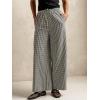 image:imagechouyatou Womens Retro Plaid Gingham Wide Leg Pants Drawstring Elastic Waist Palazzo Pants Trousers with PocketsBlack