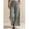 image:imagechouyatou Womens Retro Plaid Gingham Wide Leg Pants Drawstring Elastic Waist Palazzo Pants Trousers with PocketsBlack