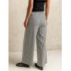 image:imagechouyatou Womens Retro Plaid Gingham Wide Leg Pants Drawstring Elastic Waist Palazzo Pants Trousers with PocketsBlack