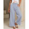image:imagechouyatou Womens Retro Plaid Gingham Wide Leg Pants Drawstring Elastic Waist Palazzo Pants Trousers with PocketsBlue