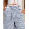 image:imagechouyatou Womens Retro Plaid Gingham Wide Leg Pants Drawstring Elastic Waist Palazzo Pants Trousers with PocketsBlue