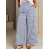 image:imagechouyatou Womens Retro Plaid Gingham Wide Leg Pants Drawstring Elastic Waist Palazzo Pants Trousers with PocketsBlue