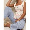 image:imagechouyatou Womens Retro Plaid Gingham Wide Leg Pants Drawstring Elastic Waist Palazzo Pants Trousers with PocketsBlue
