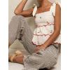 image:imagechouyatou Womens Retro Plaid Gingham Wide Leg Pants Drawstring Elastic Waist Palazzo Pants Trousers with PocketsCoffee