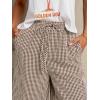 image:imagechouyatou Womens Retro Plaid Gingham Wide Leg Pants Drawstring Elastic Waist Palazzo Pants Trousers with PocketsCoffee