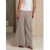 image:imagechouyatou Womens Retro Plaid Gingham Wide Leg Pants Drawstring Elastic Waist Palazzo Pants Trousers with PocketsCoffee