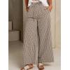 image:imagechouyatou Womens Retro Plaid Gingham Wide Leg Pants Drawstring Elastic Waist Palazzo Pants Trousers with PocketsCoffee