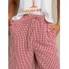 image:imagechouyatou Womens Retro Plaid Gingham Wide Leg Pants Drawstring Elastic Waist Palazzo Pants Trousers with PocketsRed