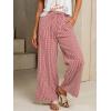 image:imagechouyatou Womens Retro Plaid Gingham Wide Leg Pants Drawstring Elastic Waist Palazzo Pants Trousers with PocketsRed