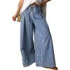 image:imagechouyatou Womens Baggy High Waist Striped Denim Pant Boyfriend Y2k Pleated Flared Wide Leg Culotte JeansBlue
