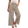 image:imagechouyatou Womens Retro Plaid Gingham Wide Leg Pants Drawstring Elastic Waist Palazzo Pants Trousers with PocketsCoffee