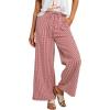 image:imagechouyatou Womens Retro Plaid Gingham Wide Leg Pants Drawstring Elastic Waist Palazzo Pants Trousers with PocketsRed