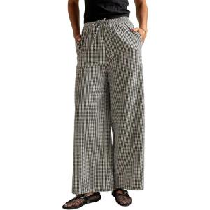 image:imagechouyatou Womens Retro Plaid Gingham Wide Leg Pants Drawstring Elastic Waist Palazzo Pants Trousers with PocketsBlack