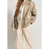 image:imagechouyatou Women Fall Notch Lapel Moto Faux Leather Jacket Oversized Boyfriend Leather Bomber Jacket Blazer