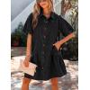 image:imagechouyatou Women Summer Casual Puff Sleeve Short Denim Dress Ruffle Cute ALine Button Down Jean Shirt DressBlack