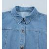image:imagechouyatou Women Summer Casual Puff Sleeve Short Denim Dress Ruffle Cute ALine Button Down Jean Shirt DressBlue