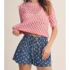 image:imagechouyatou Women Summer Polka Dot Jean Shorts High Waisted Cute Floral Elastic Waist Wide Leg Denim ShortsBlue